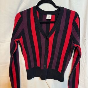 CAbi Red and Black Striped Cardigan Sweater